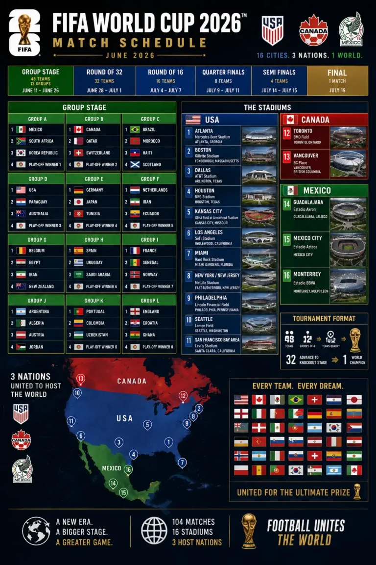 FIFA World Cup 2026 match schedule all teams stadiums