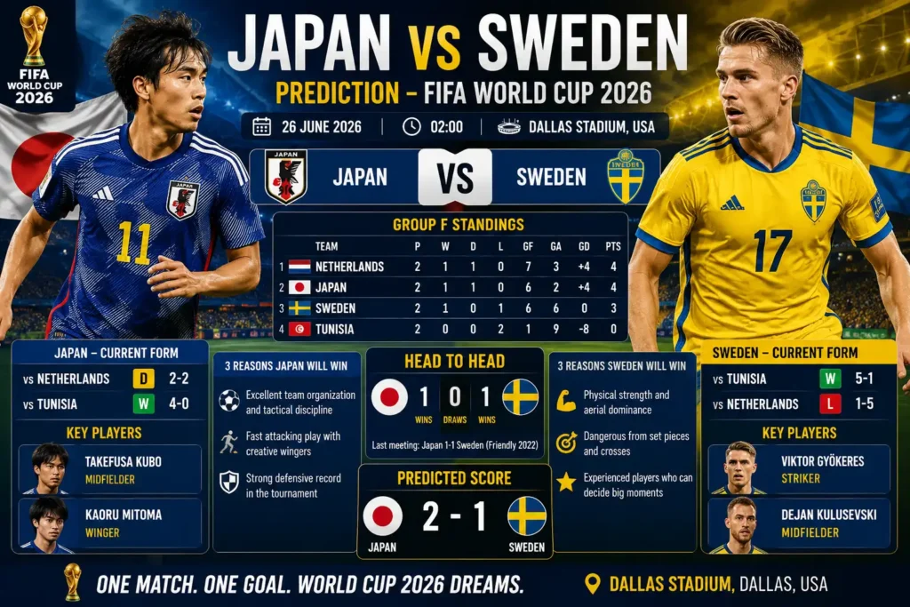 Japan vs Sweden Prediction FIFA World Cup 2026 1 Japan vs Sweden Prediction FIFA World Cup 2026