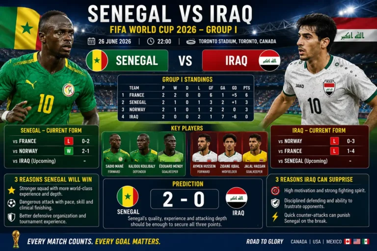 Senegal vs Iraq Prediction FIFA World Cup 2026 1 Senegal vs Iraq Prediction FIFA World Cup 2026